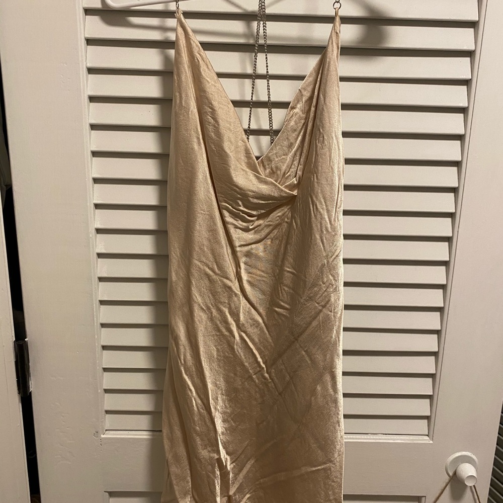 Nude slinky silk dress